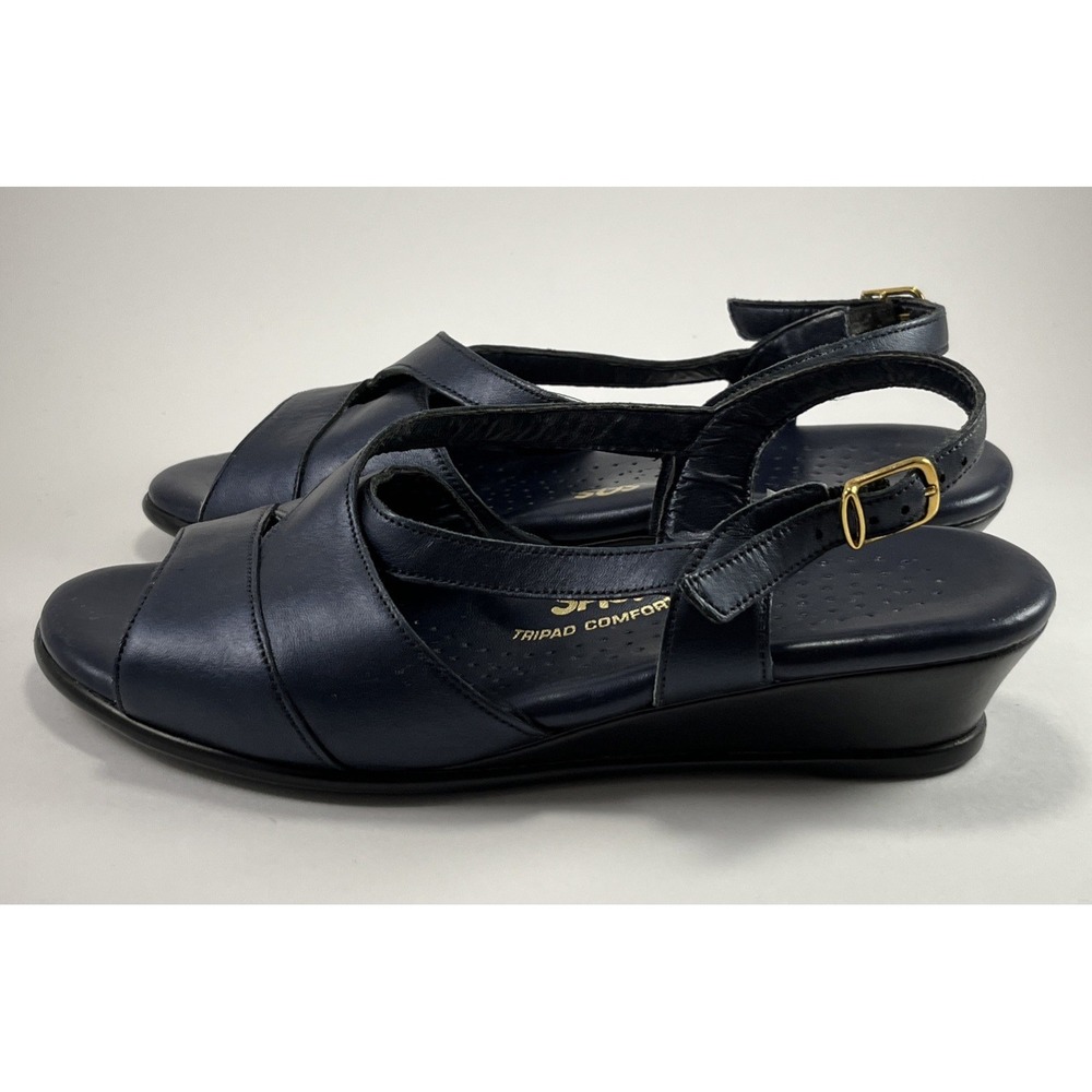 SAS Caress Wedge Sandals Navy Size 7 M Blue Slingback Leather Tripad Comfort - Picture 7 of 11